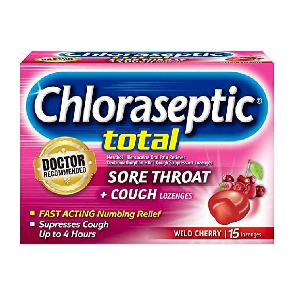 Chloraseptic Total Sore Throat + Cough Lozenges, Wild Cherry, 15 ea