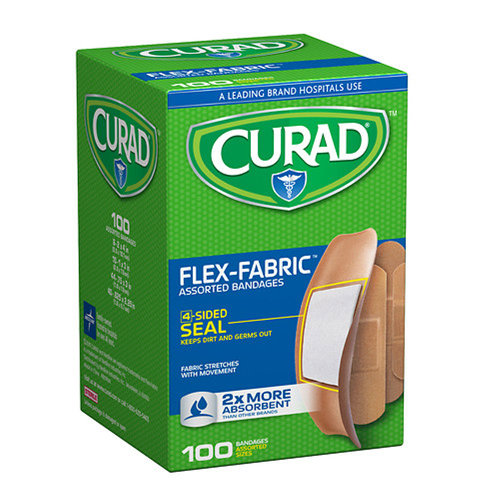 Curad Flex-Fabric Bandages, Assorted Sizes, 100 ea