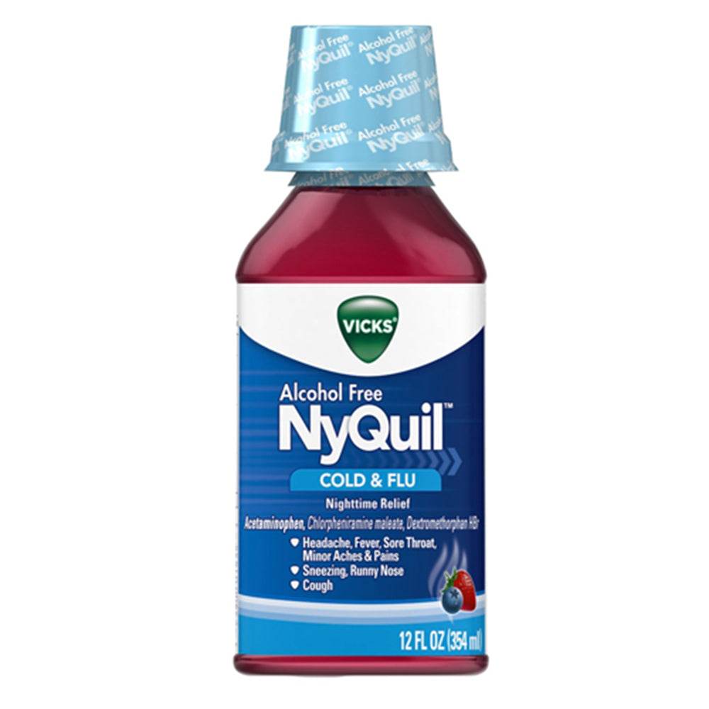 Vicks NyQuil Cold & Flu Nighttime Relief, Liquid, Berry, 12 oz - OTC Shoppe Express