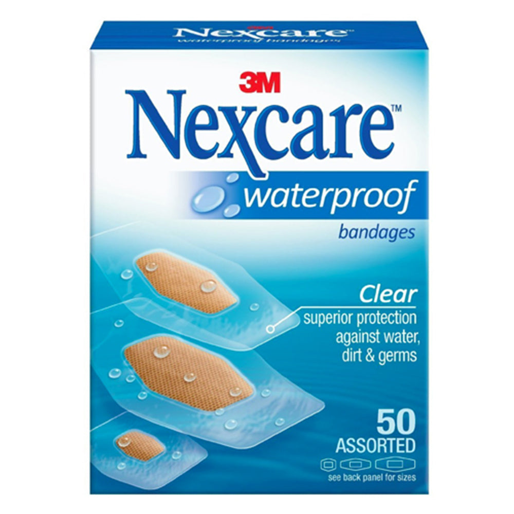 Nexcare Waterproof Clear Bandage, Assorted, 50 ea