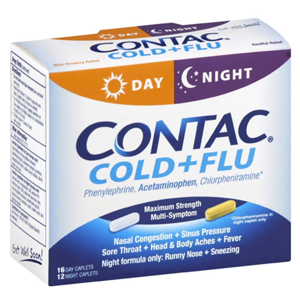 Contac Cold + Flu, Multi-Symptom, Day & Night, Caplets, 28 ea