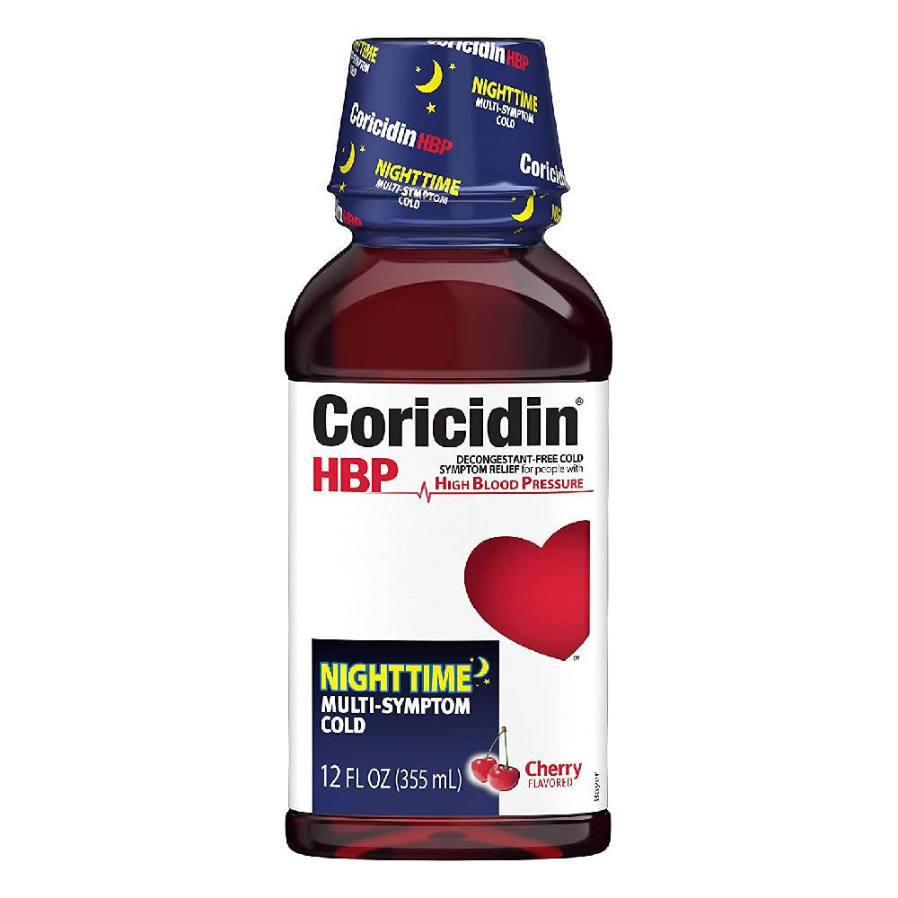 Coricidin HBP Nighttime Cold Syrup, Cherry, 12 oz