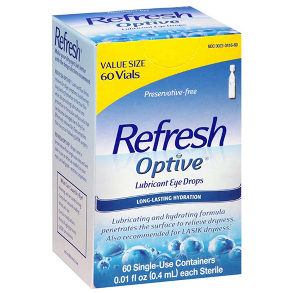 Refresh Optive Lubricant Eye Drops, Long-Lasting Hydration, 60 ea