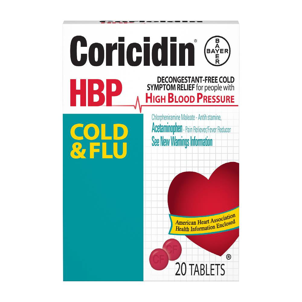Coricidin HBP Cold & Flu for People with HBP, Tablets, 20 ea