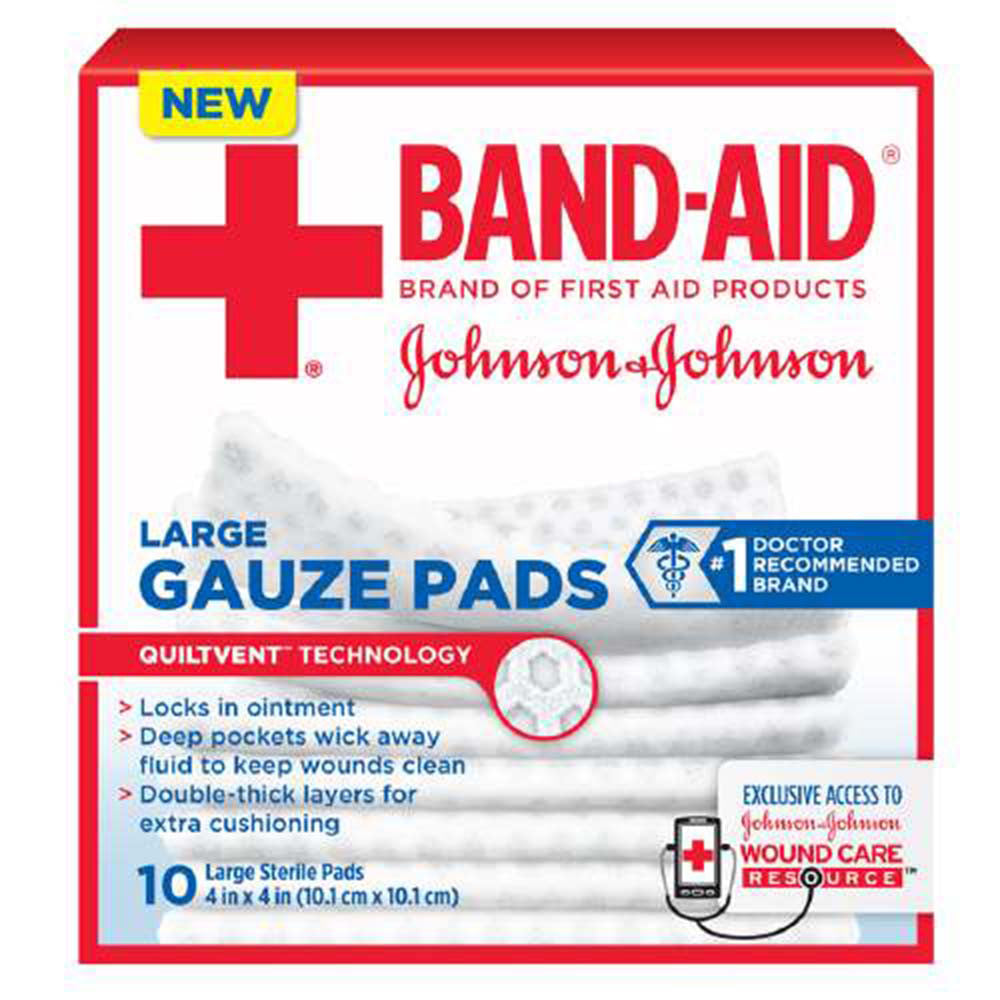 Band-Aid First Aid Gauze Pads, Large, 4 inch x 4 inch, 10 ea