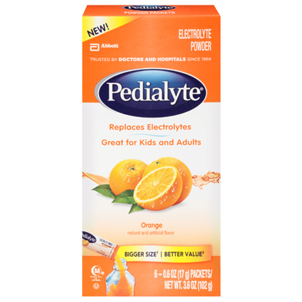 Pedialyte Electrolyte Powder, Electrolyte Drink, Orange, Powder Sticks, 6 ea