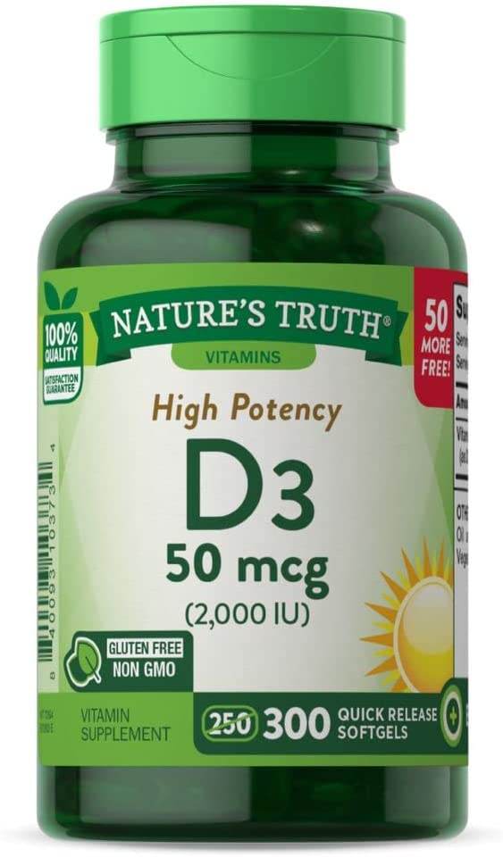 Nature's Truth High Potency Vitamin D3, 2000 IU, Quick Release Softgels, 300 ea - OTC Shoppe Express