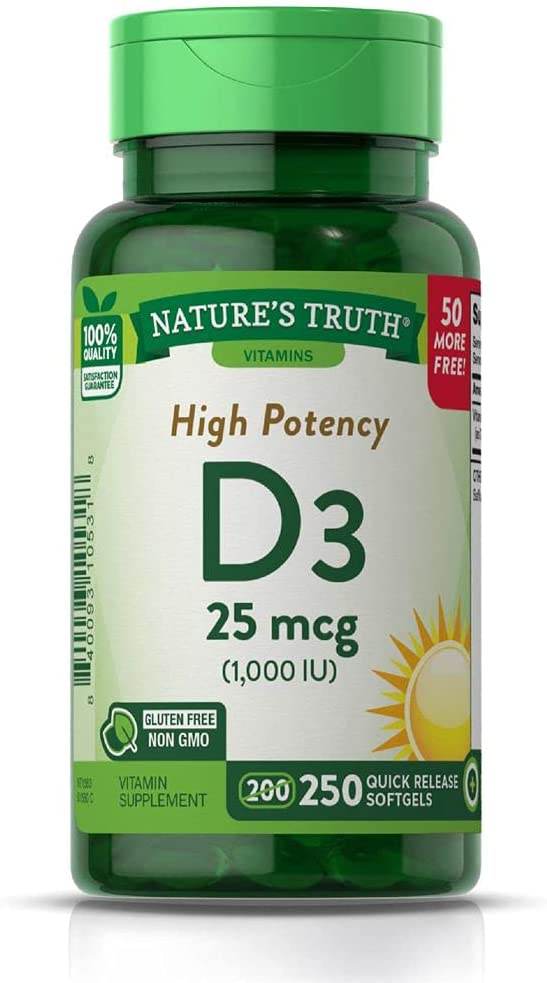 Nature's Truth Vitamin D3, 1000 IU, Vitamin Supplement, Softgels, 250 ea - OTC Shoppe Express