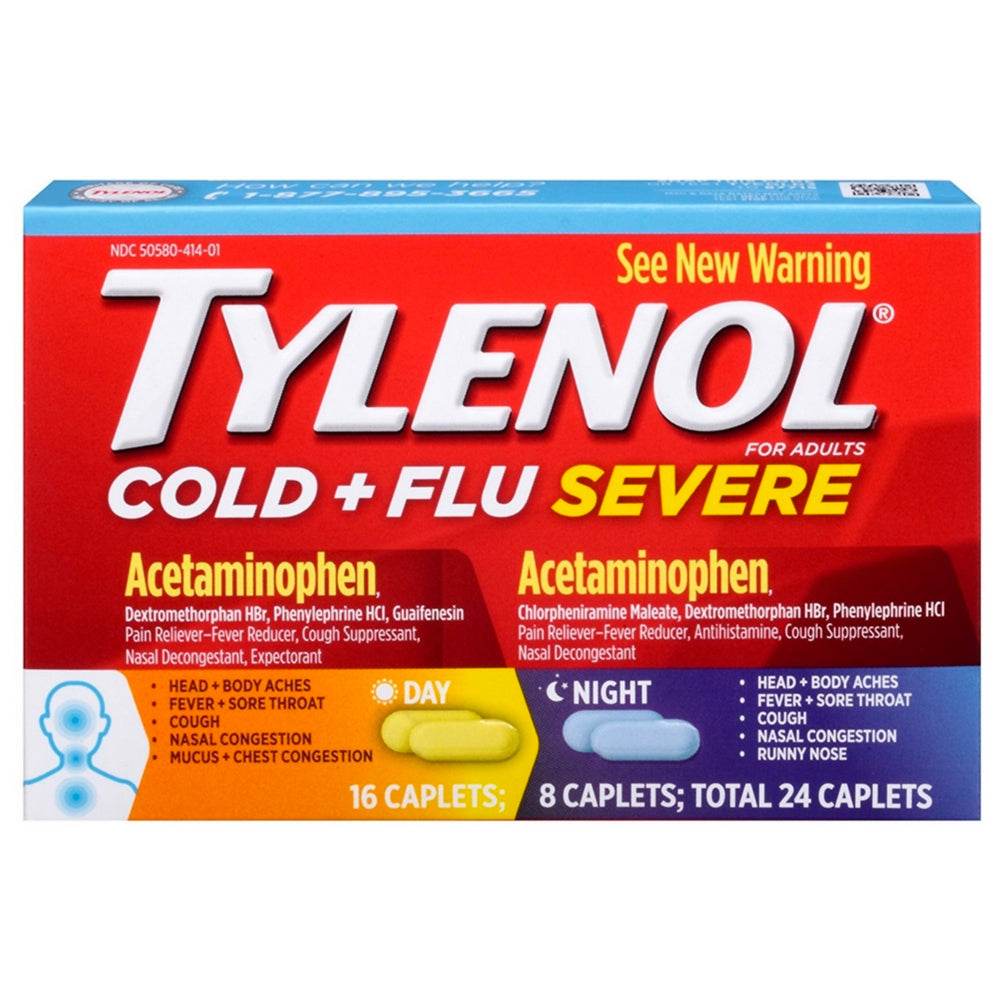 TYLENOL Cold + Flu Severe Day & Night, Caplets, 24 ea - OTC Shoppe Express