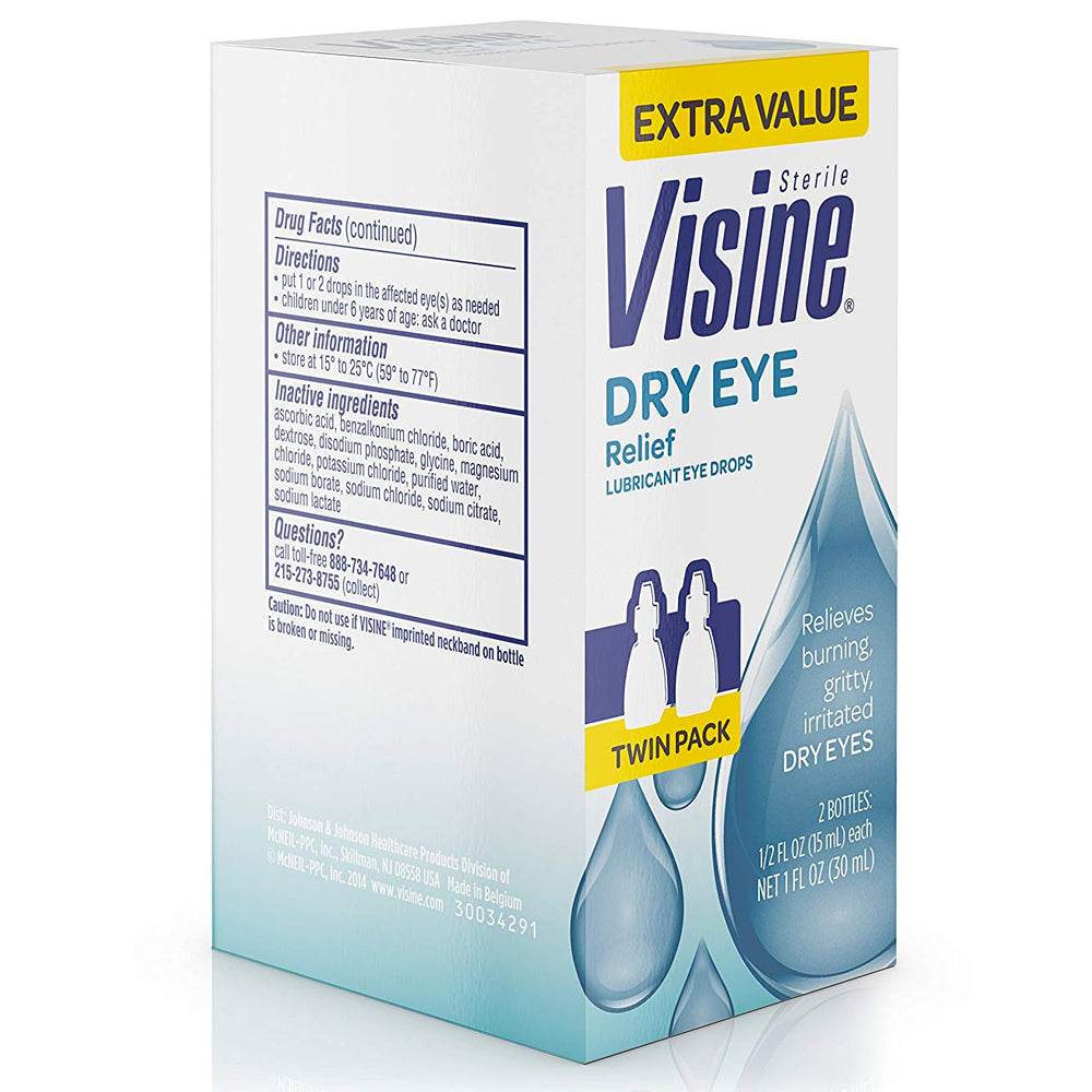 Visine Dry Eye Relief Lubricant Eye Drops, Twin Pack, 1 ea - OTC Shoppe Express