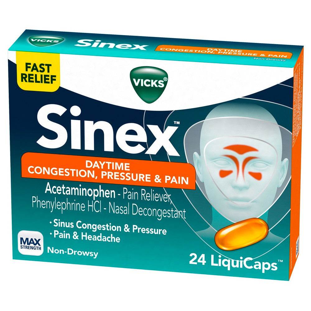 Vicks Sinex Daytime Congestion, Pressure & Pain, LiquiCaps, 24 ea - OTC Shoppe Express