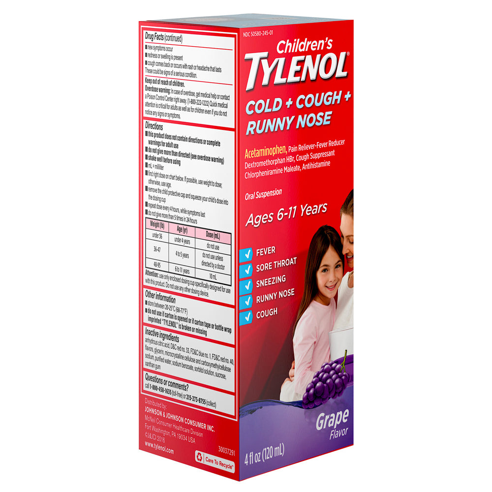 Children's TYLENOL Cold + Cough + Runny Nose, Suspension, Grape, 4 oz