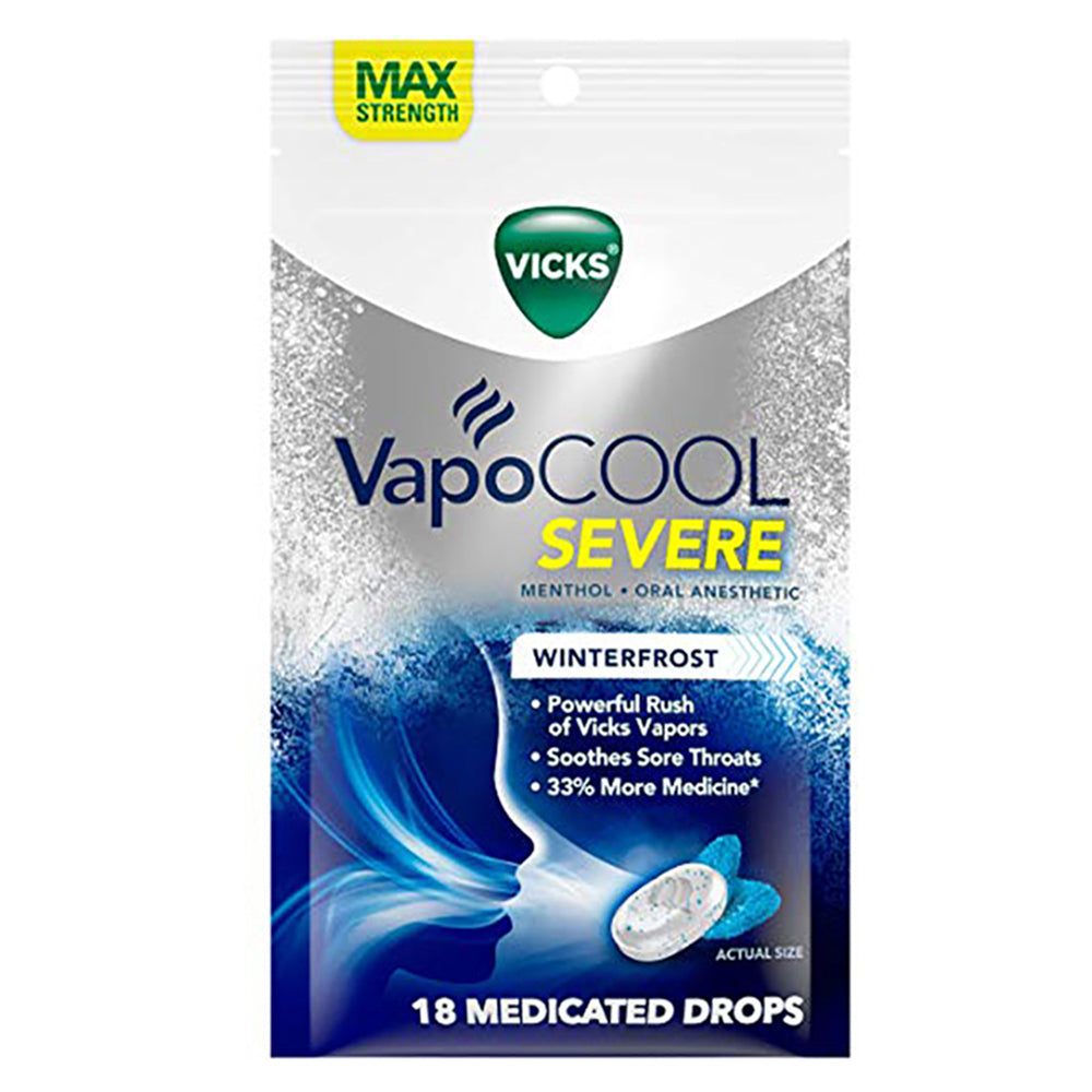 Vicks VapoCOOL Severe Medicated Drops, Winterfrost, 18 ea