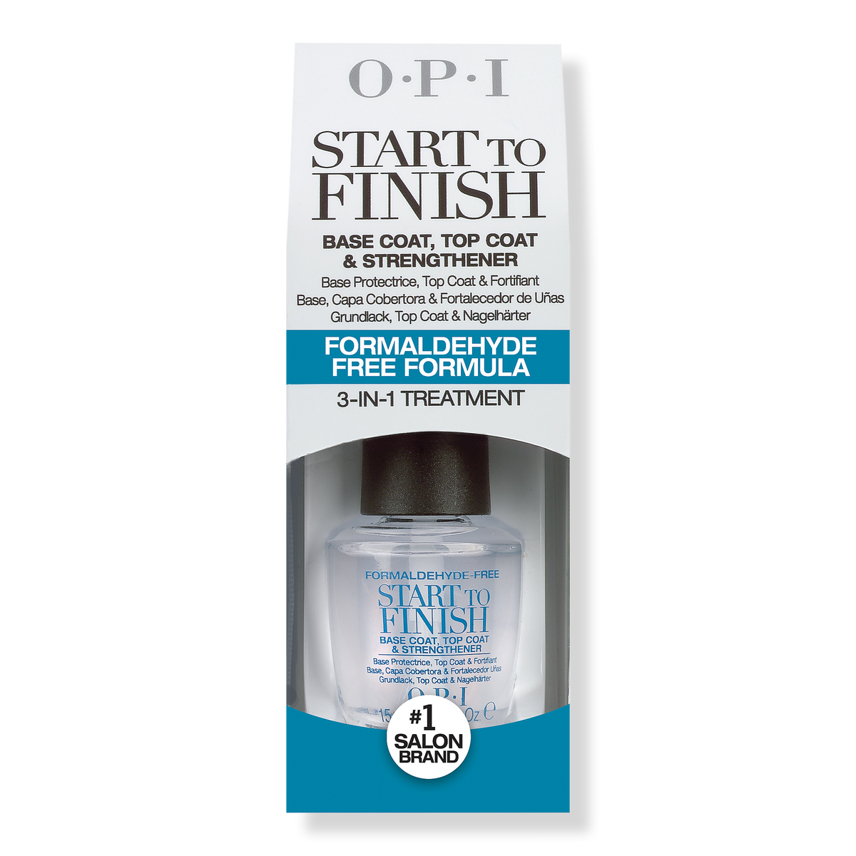 OPI Start To Finish Base Coat, Top Coat & Strengthener 3-in-1 Treatment, Formaldehyde-Free, 0.5 oz