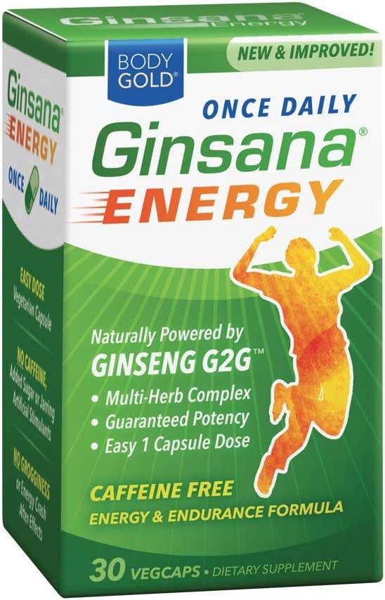 Body Gold Ginsana Energy, Caffine Free Energy, VegCaps, 30 ea - OTC Shoppe Express