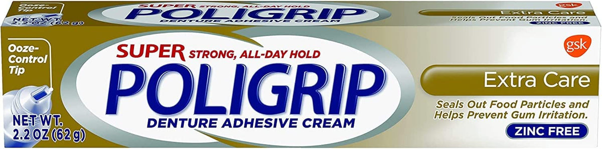 POLIGRIP Super Denture Adhesive Cream, Extra Care, 1.2 oz