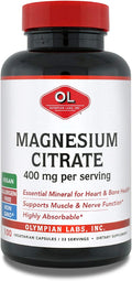 Olympian Labs Magnesium Citrate, 400 mg, Veggie Capsules, 100 ea