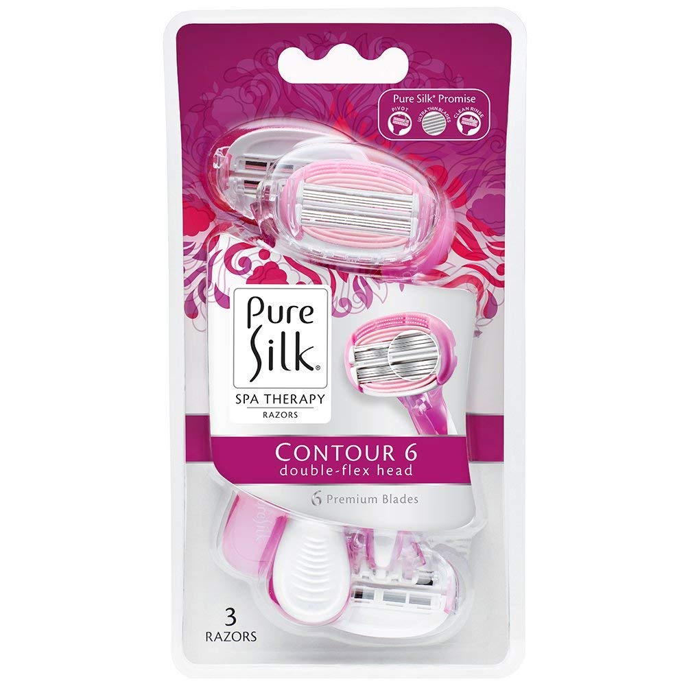 Pure Silk Contour 6, Premium Disposable Razor, 3 ea