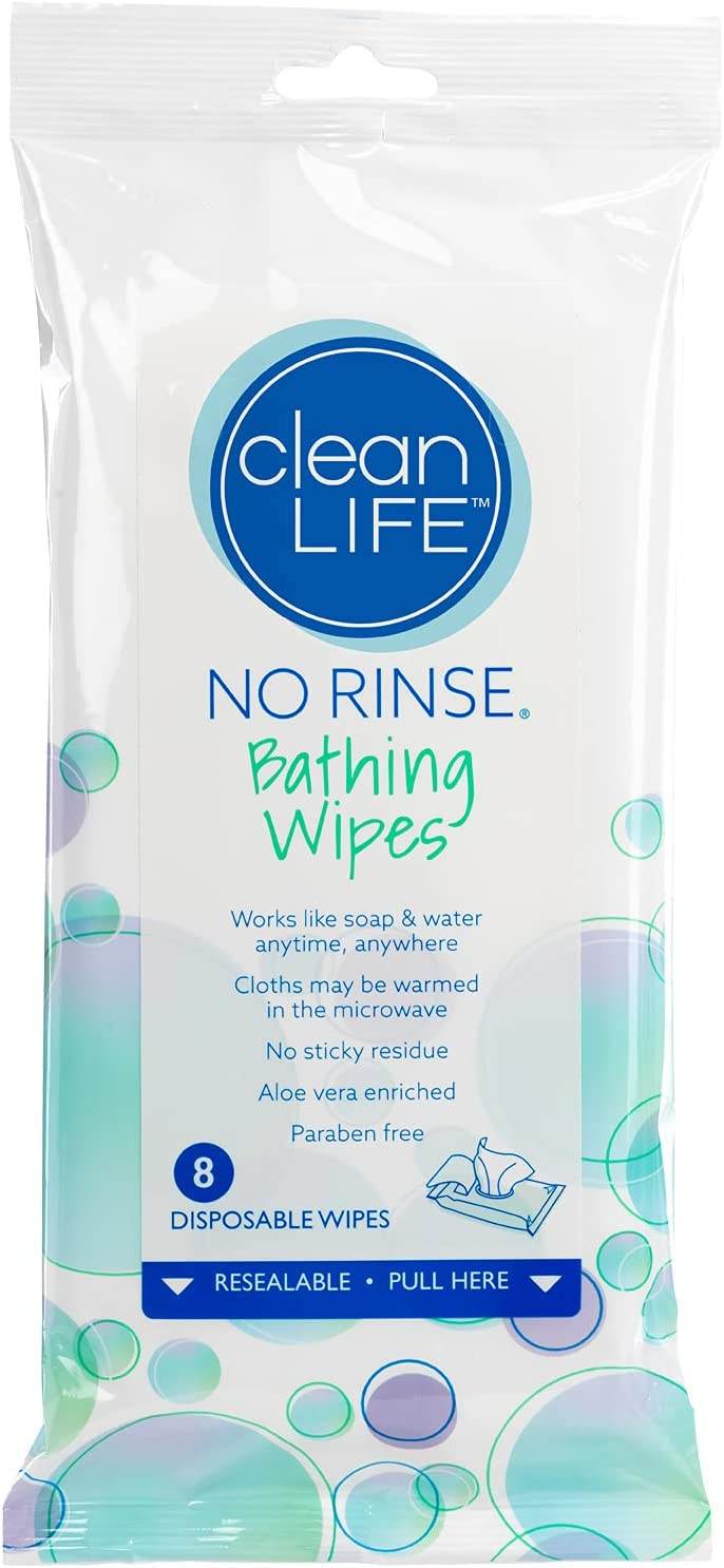 No Rinse Cleansing & Deodorizing Bathing Wipes, 8 ea - OTC Shoppe Express