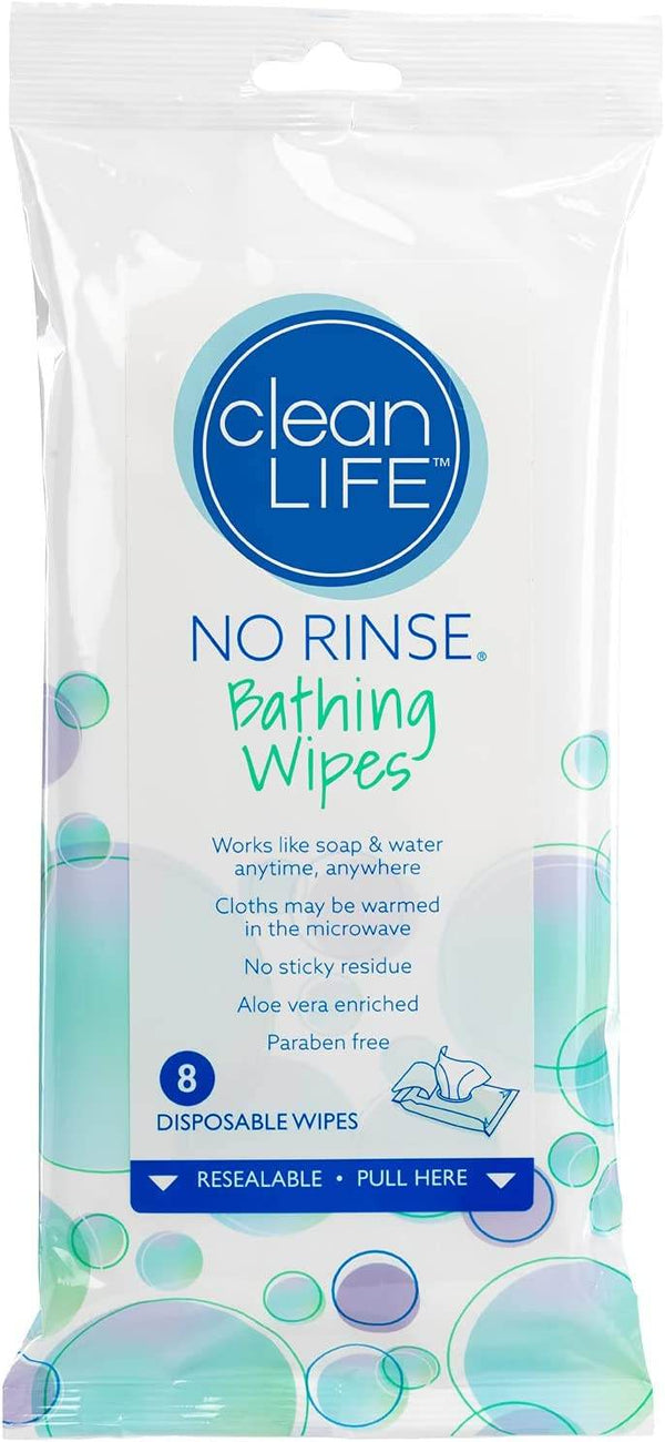 No Rinse Cleansing & Deodorizing Bathing Wipes, 8 ea - OTC Shoppe Express