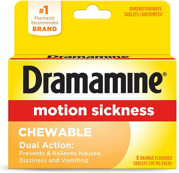 Dramamine Motion Sickness Relief, Chewables, Orange, 8 ea - OTC Shoppe Express