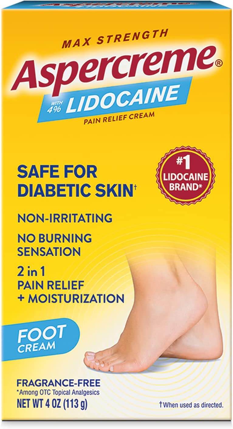 Aspercreme With 4% Lidocaine Foot Pain Creme, Odor Free, 4 oz - OTC Shoppe Express
