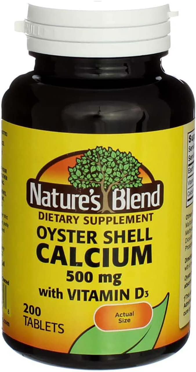 Nature's Blend Oyster Shell Calcium, 500 mg, with D3, Tablets, 200 ea