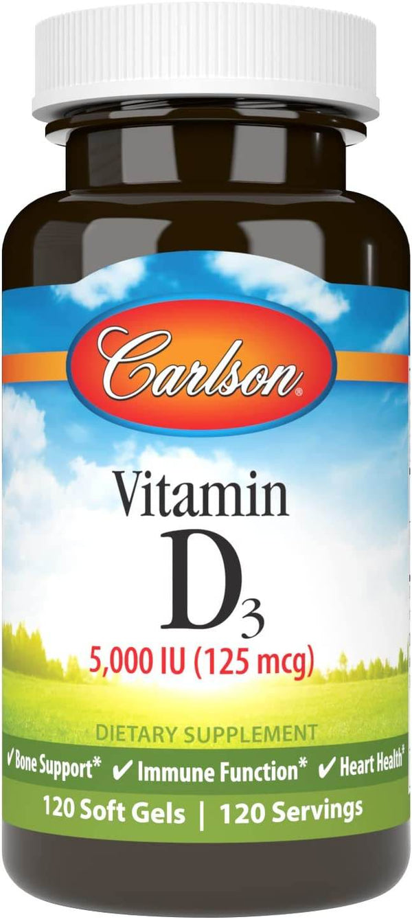 Carlson Labs Vitamin D3, 5000 IU, Softgels, 120 ea - OTC Shoppe Express