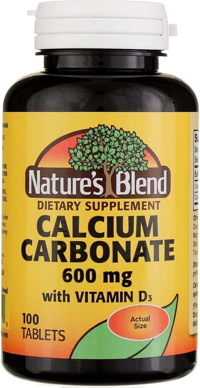 Nature's Blend Calcium Carbonate, 600 mg, with D3, 400 IU, Tablets, 100 ea - OTC Shoppe Express