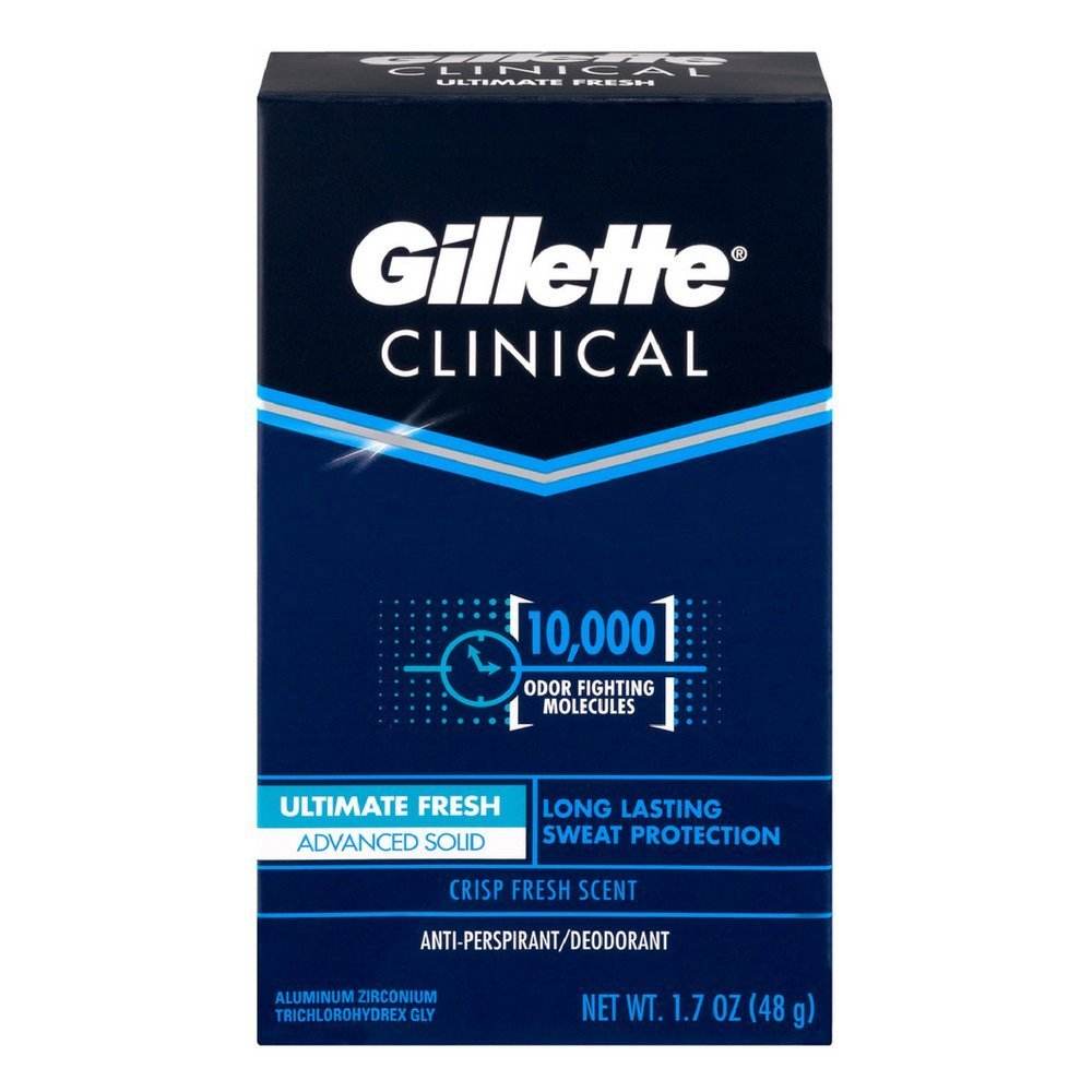 Gillette Clinical Advanced Solid Antiperspirant, Ultimate Fresh, 1.7 oz - OTC Shoppe Express