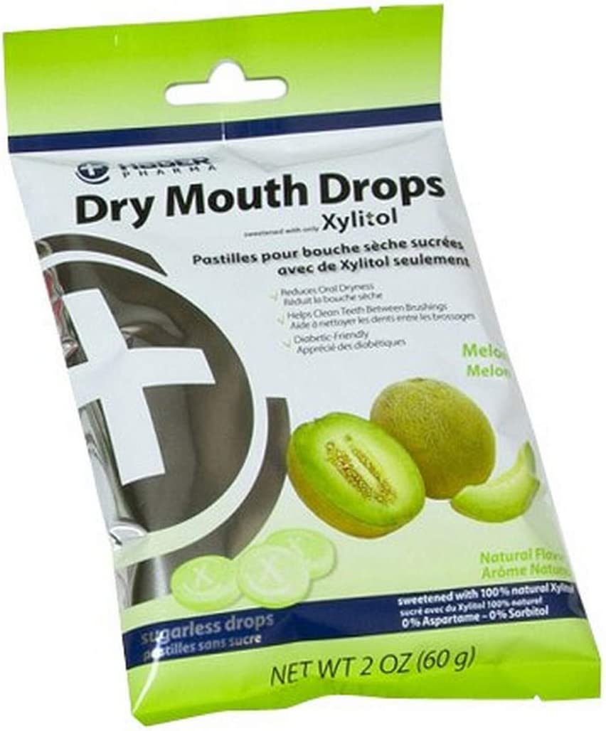 Hager Pharma Xylitol Dry Mouth Drops, Sugarless, Melon, 2 oz
