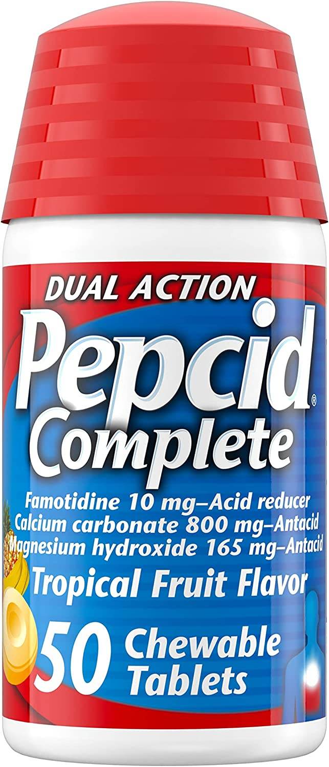 Pepcid Complete Acid Reducer + Antacid, Tablets, Tropical Fruit, 50 ea - OTC Shoppe Express