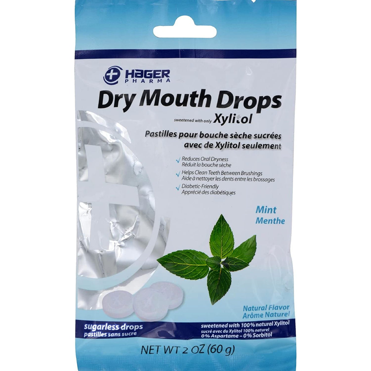 Hager Pharma Xylitol Dry Mouth Drops, Mint, 26 ea