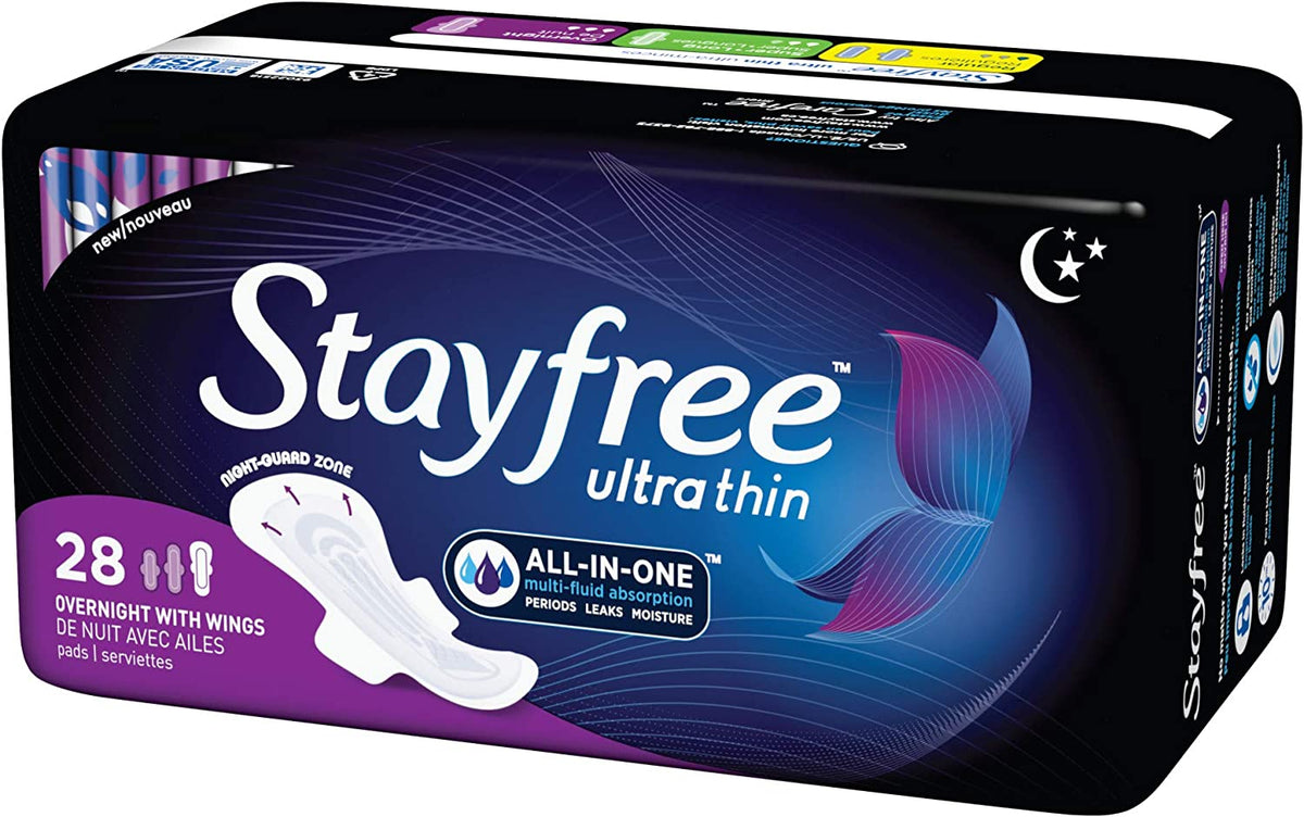 Stayfree Ultra Thin Overnight Pads with Wings, Unscented, 28 ea