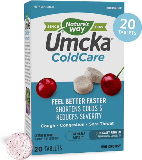 Nature's Way Umcka ColdCare, Cherry, Chewable Tablets, 20 ea - OTC Shoppe Express