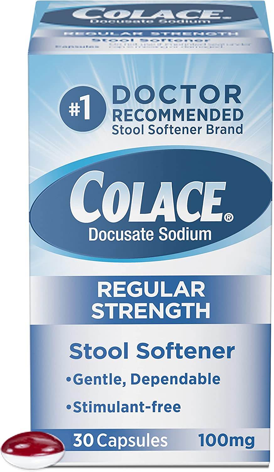 Colace Stool Softener, 100 mg, Capsules, 30 ea - OTC Shoppe Express