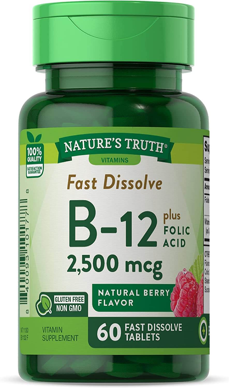 Nature's Truth Vitamin B-12, 2500 mcg, Folic Acid, Tablets, Natural Berry, 60 ea - OTC Shoppe Express