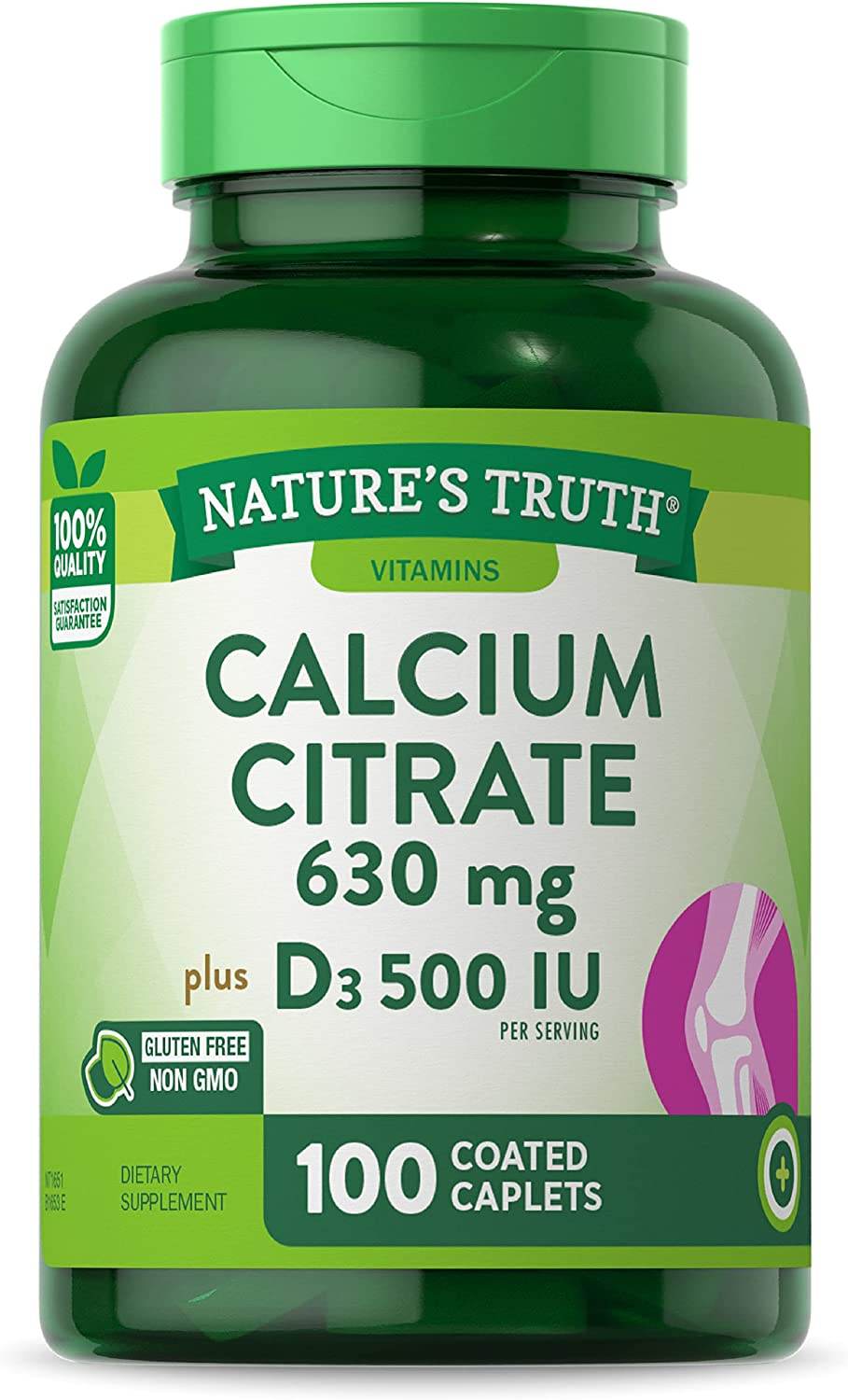 Nature's Truth Calcium Citrate, 630 mg, Plus D3, 1000 IU, Caplets, 100 ea - OTC Shoppe Express