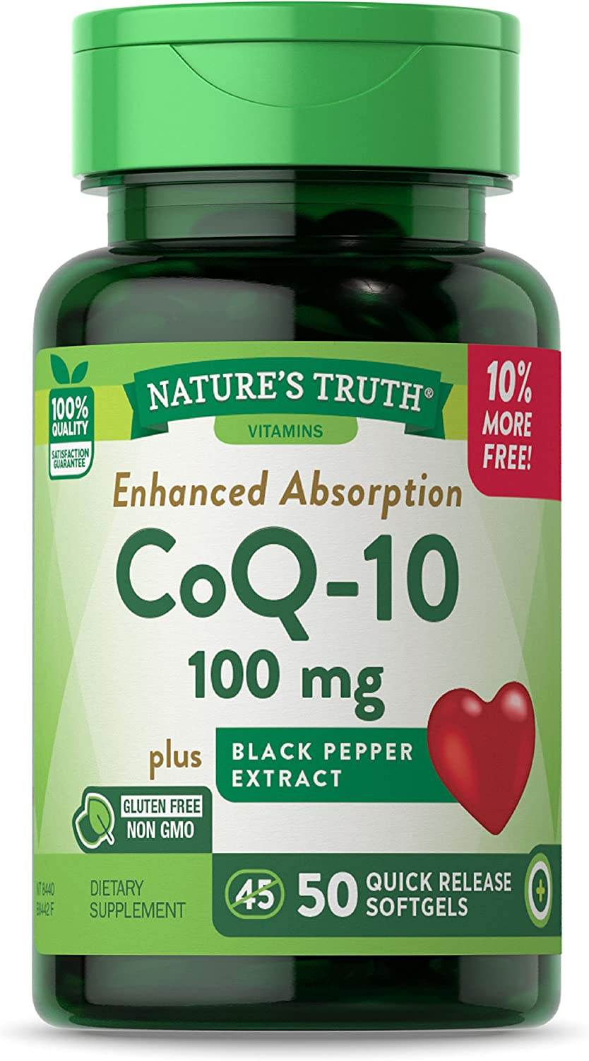 Nature's Truth Enhanced Absorption CoQ-10, 100 mg, plus Black Pepper Extract, Softgels, 50 ea - OTC Shoppe Express