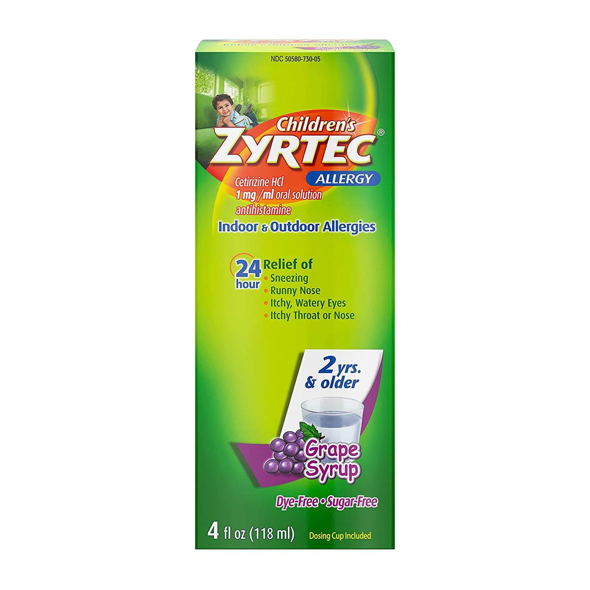 Children's Zyrtec Allergy Syrup, Sugar Free, Grape, 4 oz - OTC Shoppe Express
