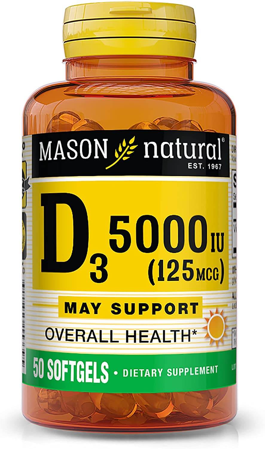 Mason Natural Vitamin D3, 5000 IU, Advanced Formula, Softgels, 50 ea - OTC Shoppe Express