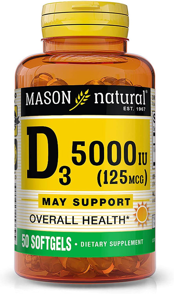 Mason Natural Vitamin D3, 5000 IU, Advanced Formula, Softgels, 50 ea - OTC Shoppe Express