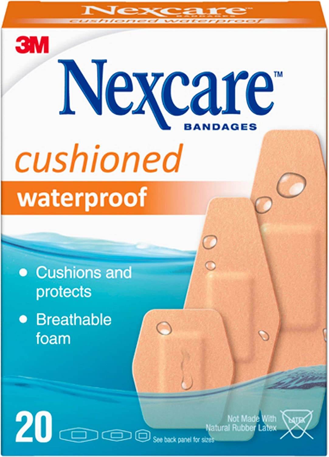 Nexcare Waterproof Cushioned Foam Bandages, Assorted, 20 ea - OTC Shoppe Express