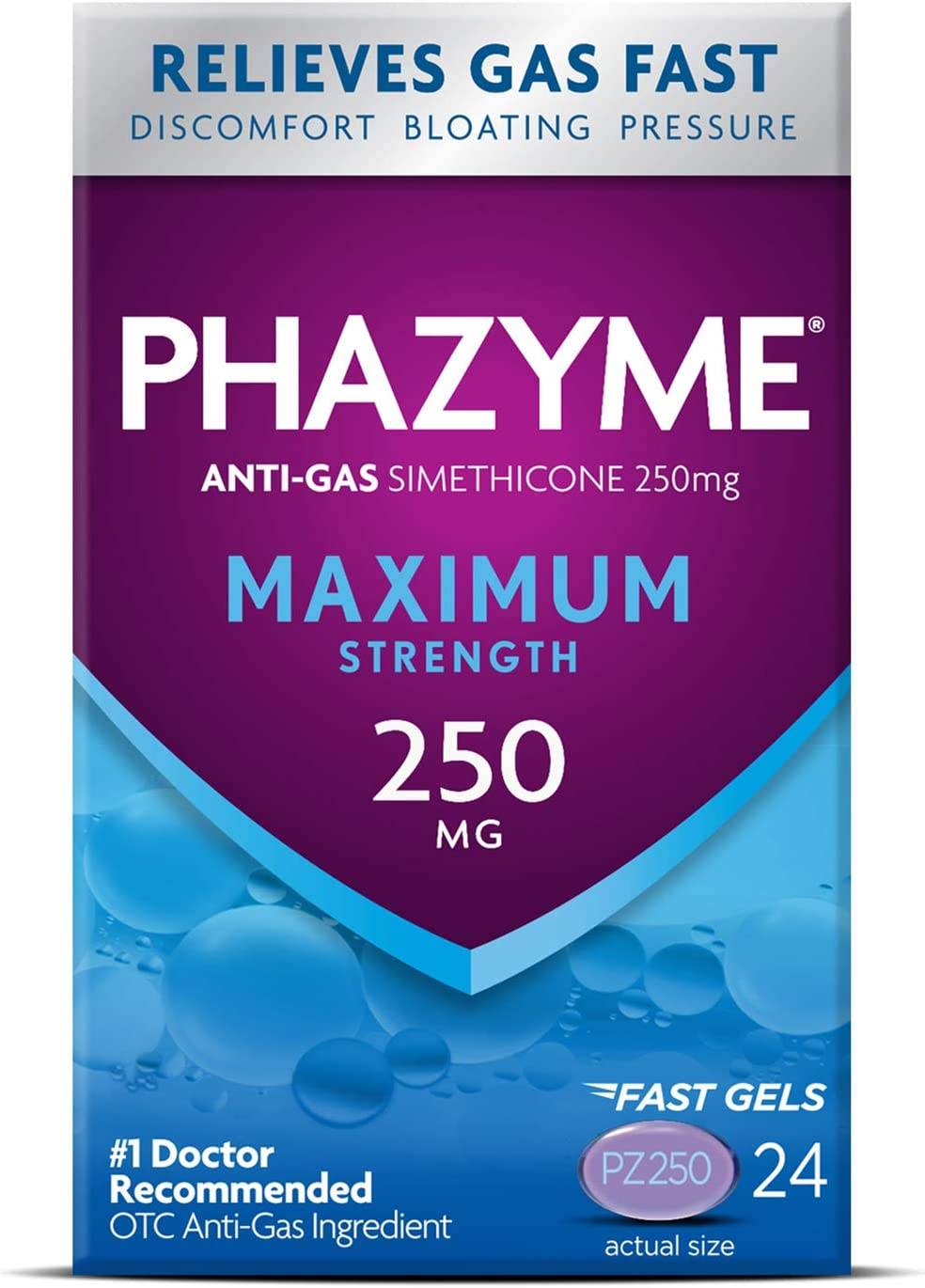 Phazyme Maximum Strength Anti-Gas, 250 mg, Softgels, 24 ea - OTC Shoppe Express