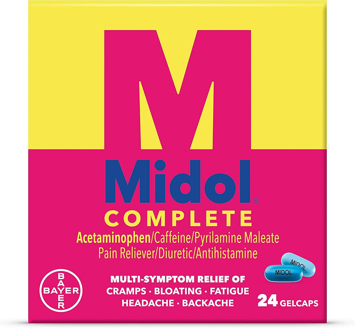 Midol Complete Pain Reliever/Diuretic/Antihistamine, Gelcaps, 24 ea - OTC Shoppe Express