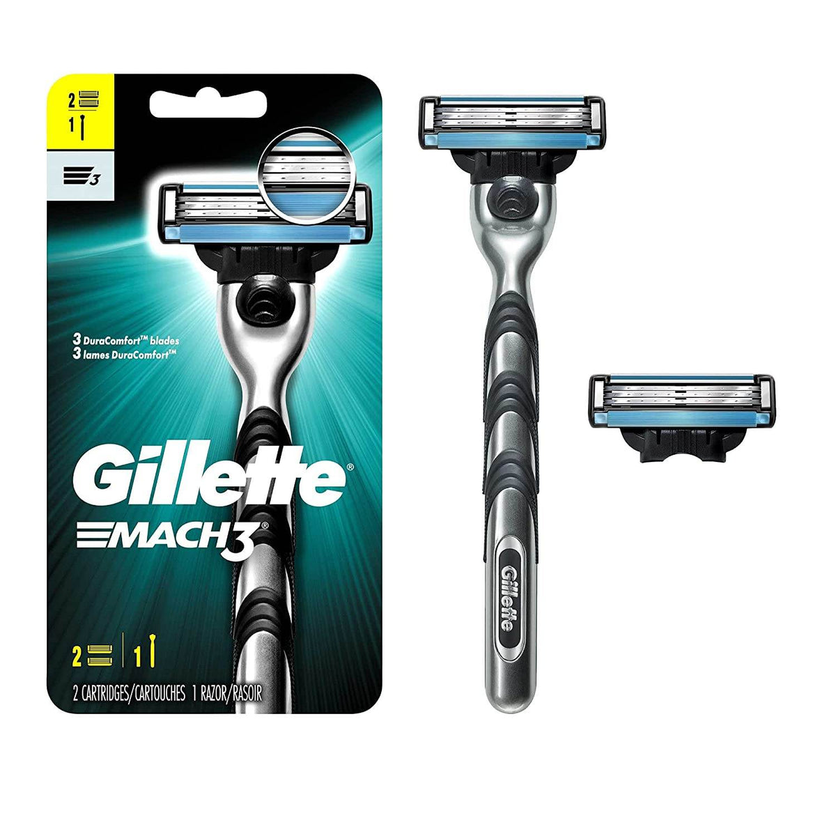 Gillette Mach3 Men's Razor, 1 Handle & 2 Blade Refills, 1 kit - OTC Shoppe Express