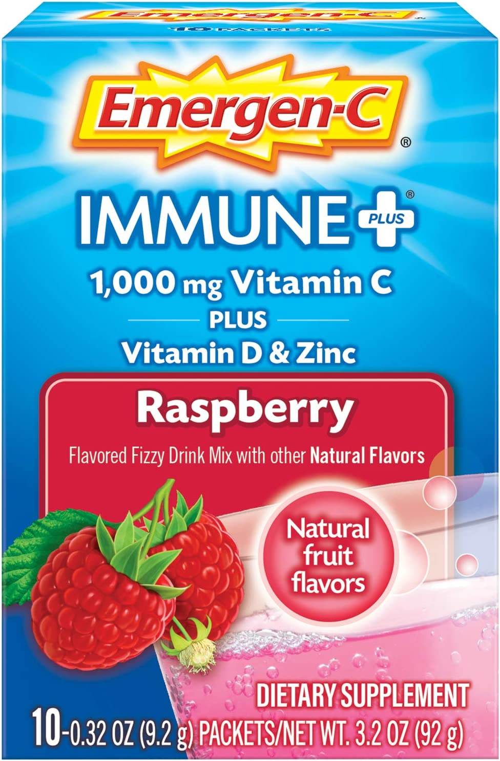 Emergen-C Immune+, System Support with Vitamin D, Raspberry, 10 ea - OTC Shoppe Express