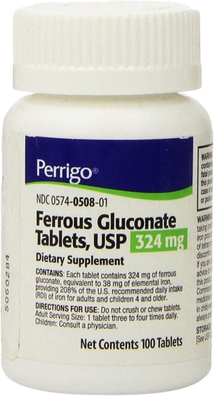 Perrigo Ferrous Gluconate, 324 mg, Tablets, 100 ea - OTC Shoppe Express