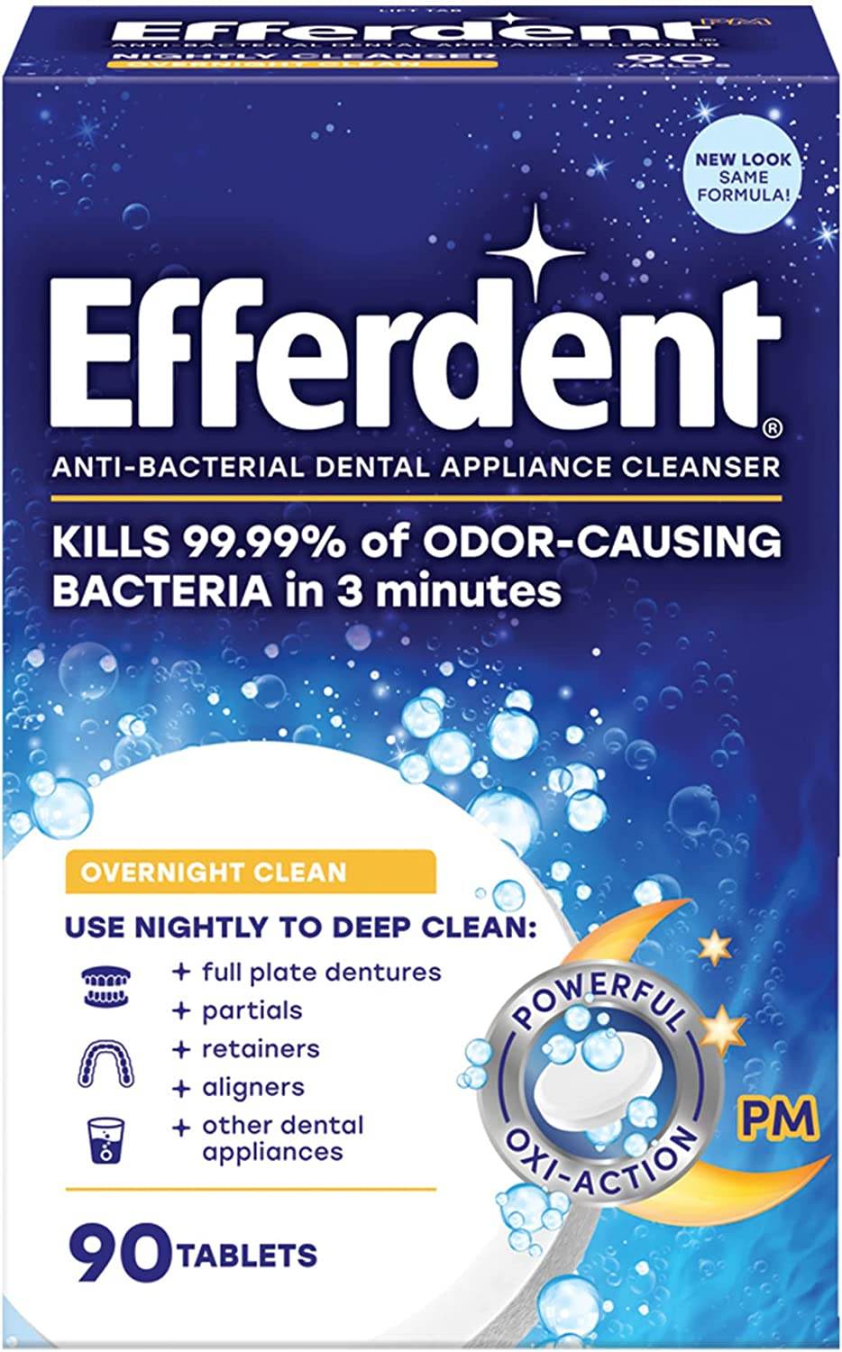 Efferdent PM Tablet, Overnight Deep Clean, Mint, 90 ea - OTC Shoppe Express