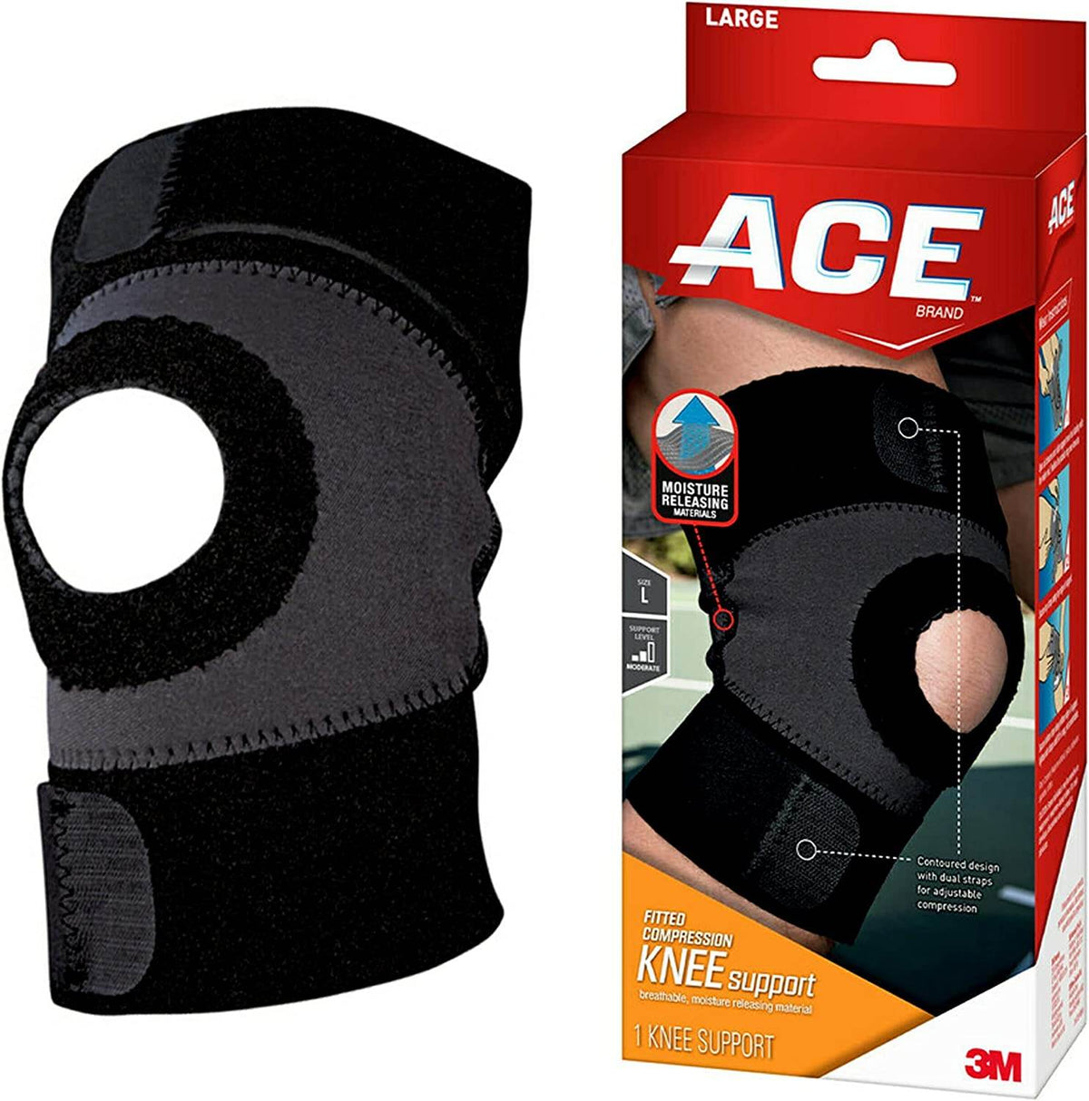 3M ACE Brand Moisture Control Knee Support, Large, Moderate, 1 ea - OTC Shoppe Express